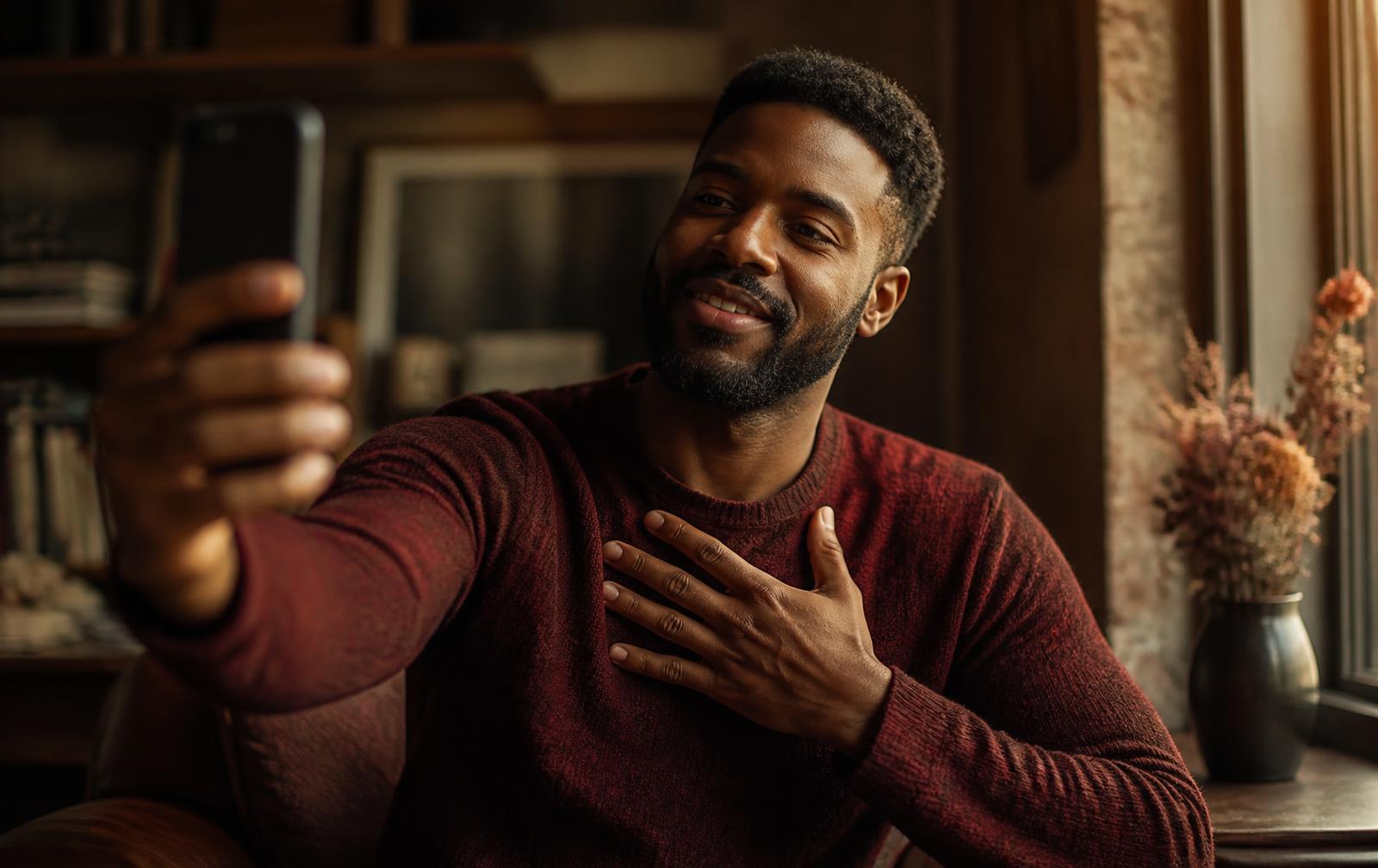 A man recording an answer to a StoryKeeper prompt on his phone