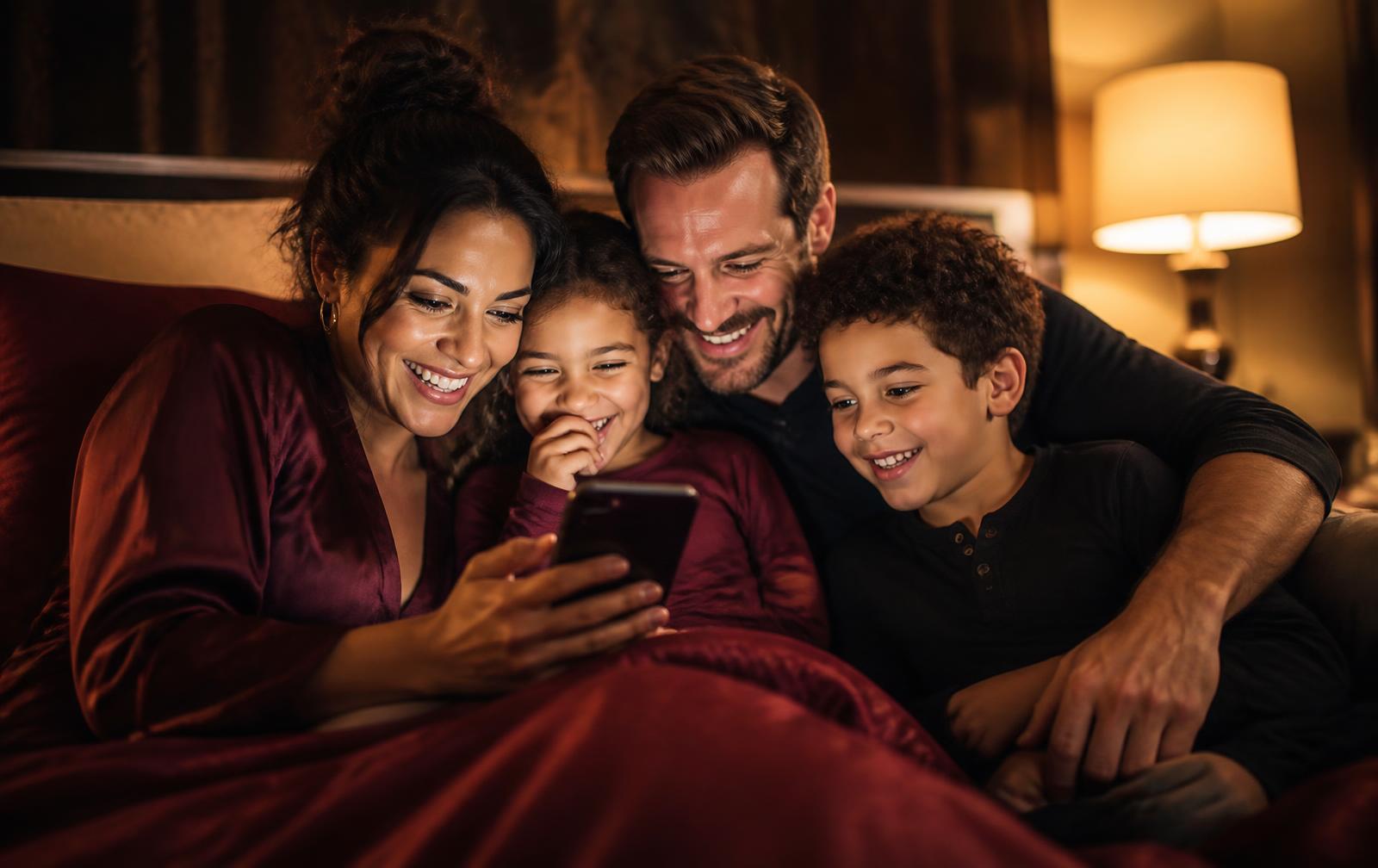 A family watching a finished video together on a phone